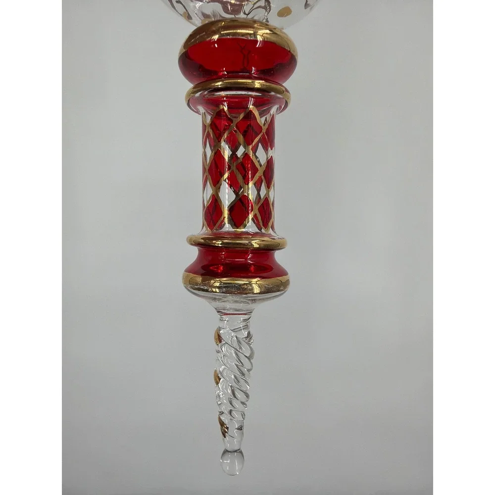 Vintage‎ Hand Blown Glass Finial Christmas Ornament Red Gold Scroll 7.5 Inch